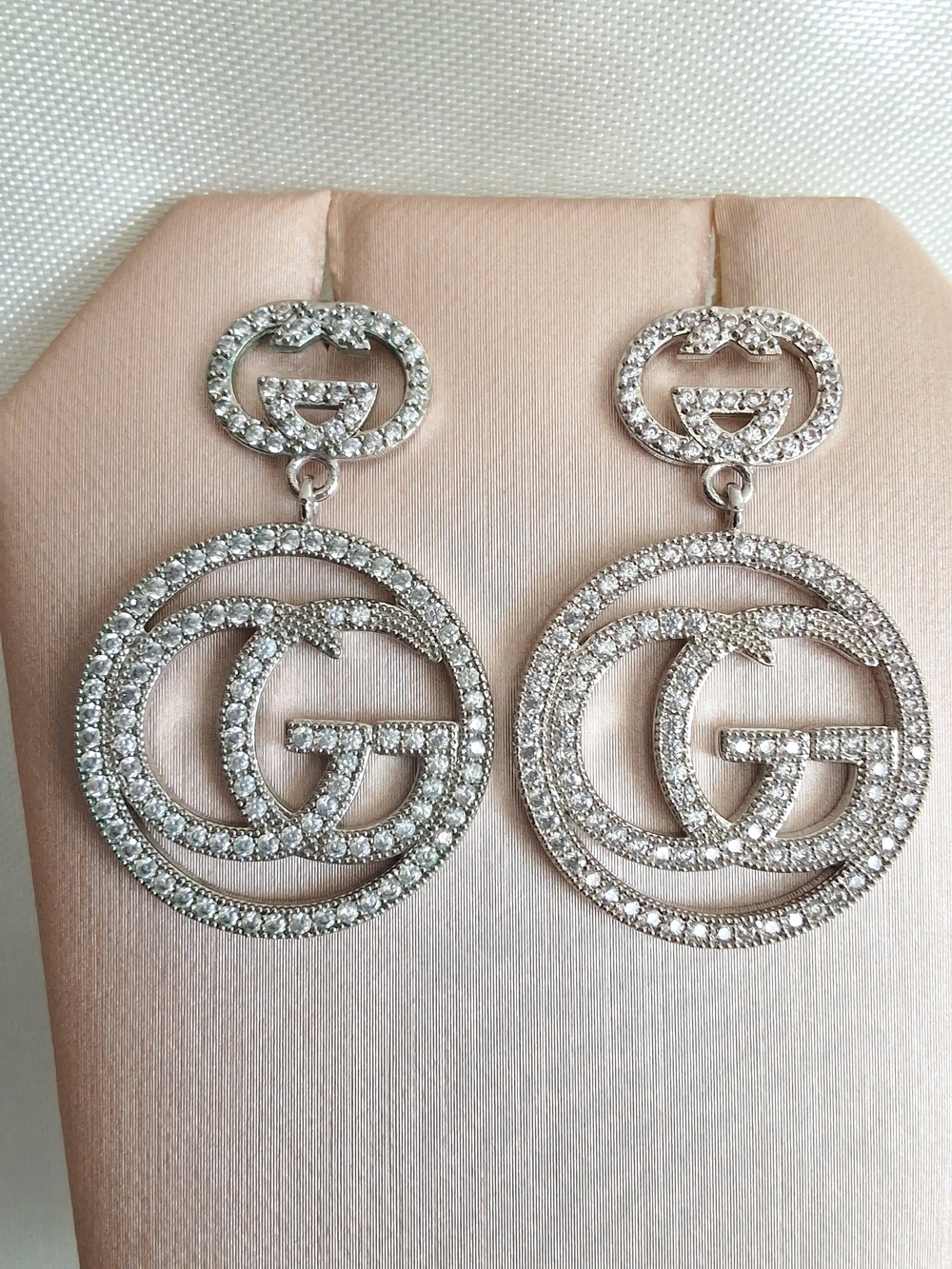 S Silver Crystal Double G Dangle Earrings